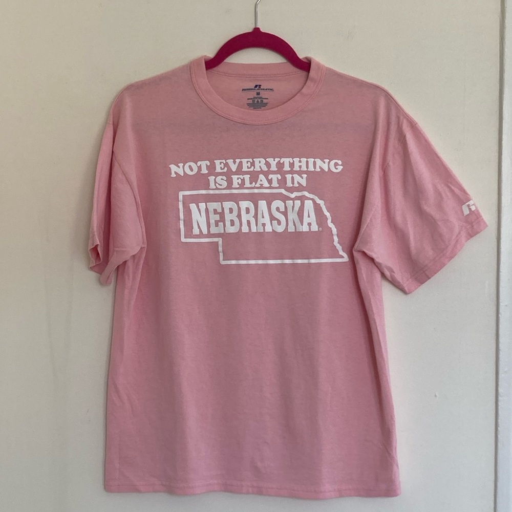 VTG Valentines "Nebraska" Solgan Baby Pink Crew Neck Tee Sz MD Canyons Bluffs
